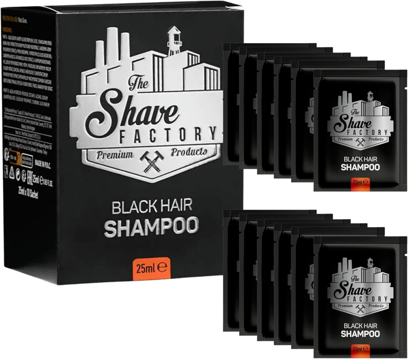 The Shave Factory Black Hair Shampoo 10 x 25 ml - Musta