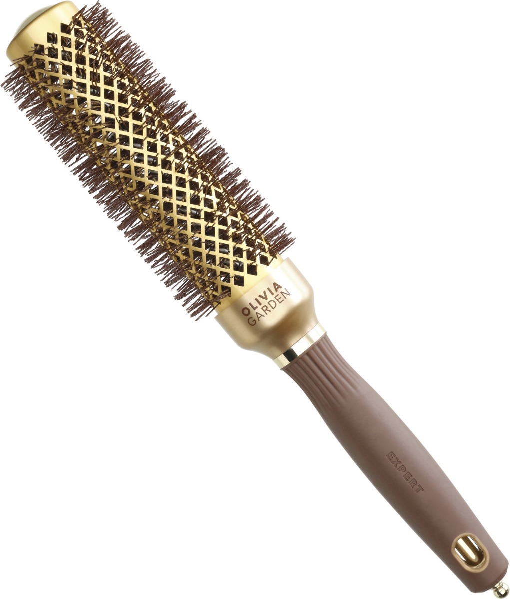 Olivia Garden XL Expert Blowout Speed Wavy Bristles Gold & Brown 35 mm - Pyöreät harjat - Ruskea
