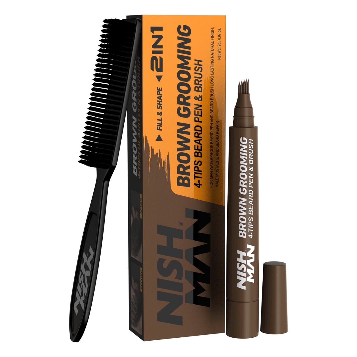 Nishman Beard Pen & Beard Brush Dark Brown 1 ml - Parran väri - Ruskea